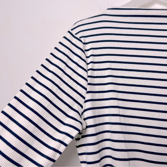 J. Crew Vintage Rib Split Neck T Shirt Stripe Sleeve Buttons Preppy Coastal NEW - Picture 7 of 14